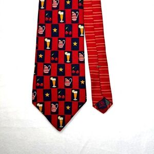 Tommy Hilfiger Silk Tie Red Blue Americana Picnic Beverage Cherry Stars USA Made